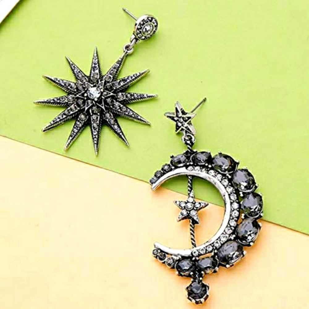 "Luna" Rhinestone Irregular Dangling  Earrings, Black